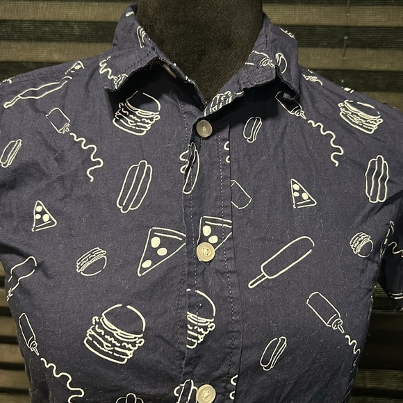 Dip Boy Blue American BBQ Graphic Print SS Cotton Button Front Shirt Large 12-14 - Picture 5 of 6